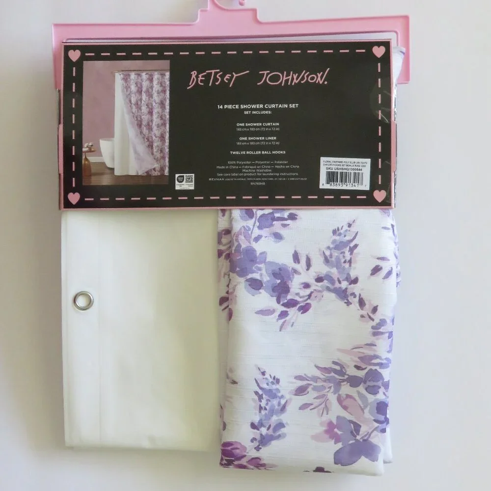 (#X-1) Betsey Johnson Floral 14 Piece Shower Curtain Set